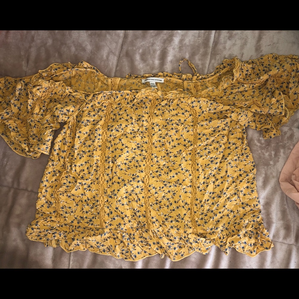 yellow off-the-shoulder blouse